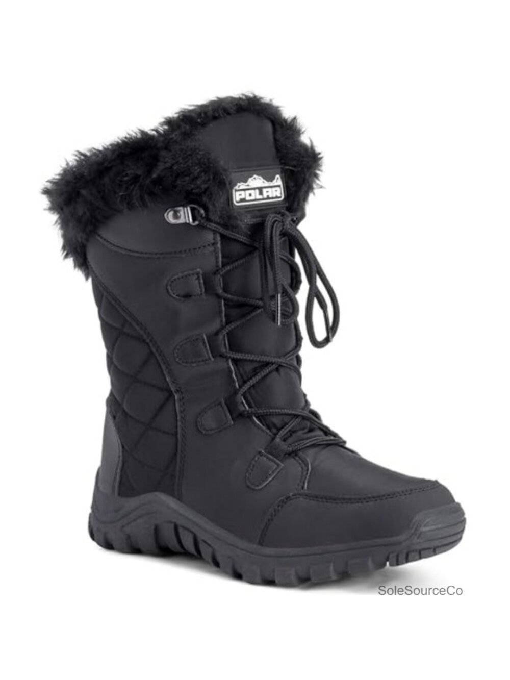 Women's Faux Fur Lined Quilted Lace Up Waterproof Winter Snow Boots Rubber Sole